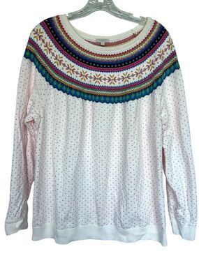 Talbots womans plus size sweater 2x fair isle cotton twee boat neck polka dots